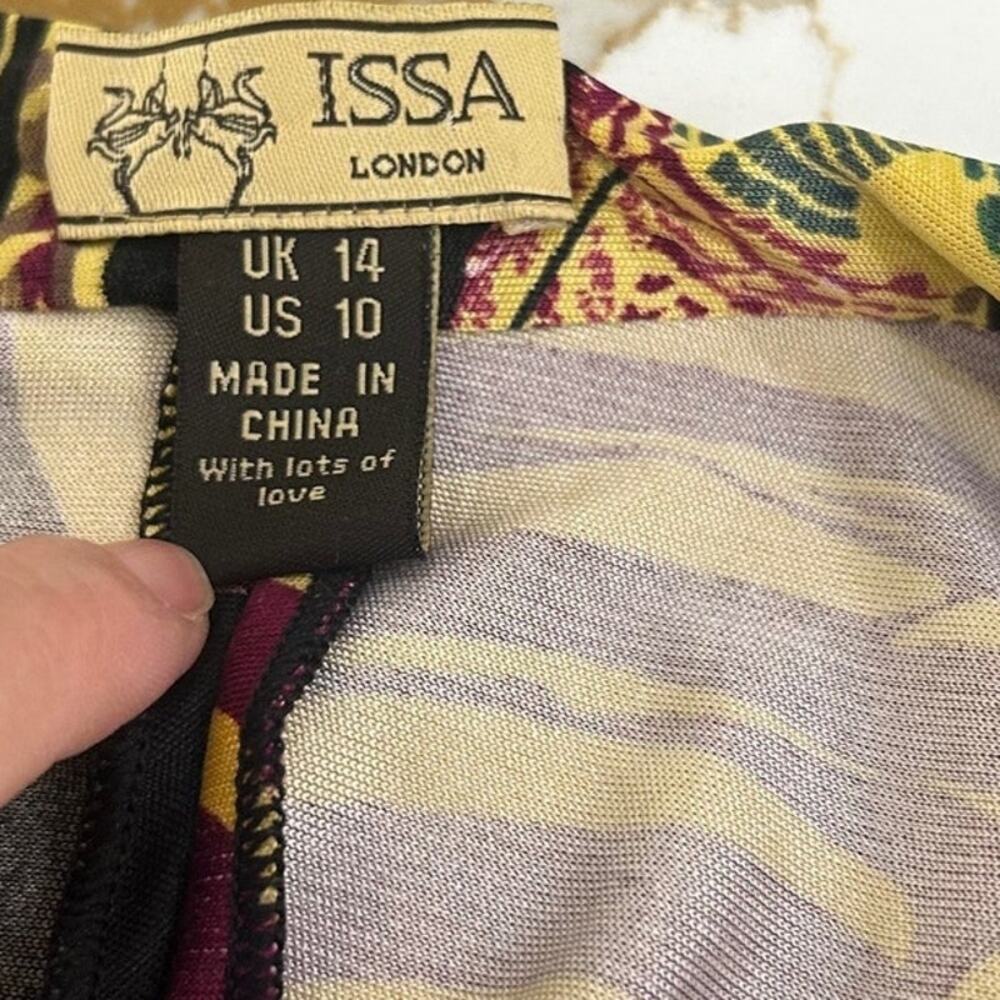 Issa London Silk Dress Womens 10 Black Abstract Print Wrap Midi Designer Luxury - Picture 8 of 9